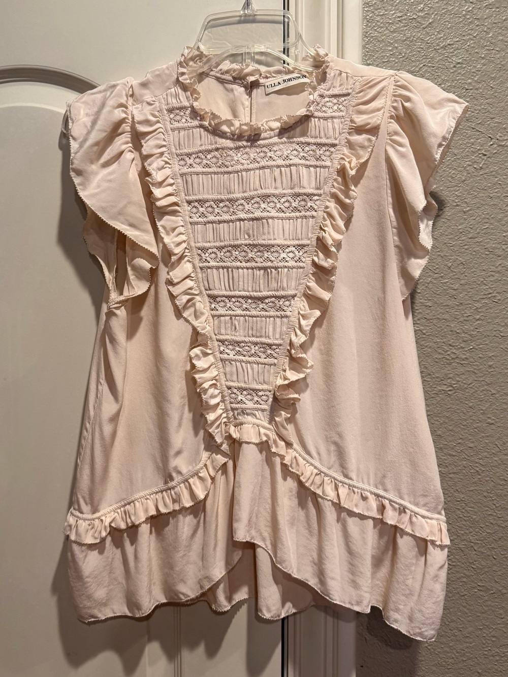 Ulla Johnson Lois Blush Silk Flutter Sleeve Blouse View 2